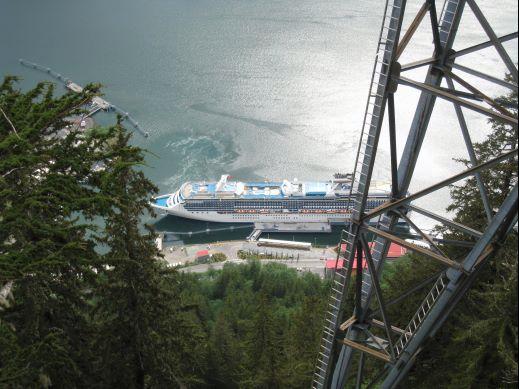 juneau-view_frm_mt_roberts_tram_car.jpg - The nearly vertical tram ride up Mount Roberts gives one a new perspective of the landscape.