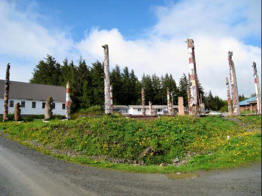 pow-totem-park-hydaburg.jpg - Hydaburg’s totem pole park is full of renovated or duplicated totems done by native carvers as far back as the late 1930s.  The totem pole carving skill is being learned by some young Native People so the art form will not be lost.
